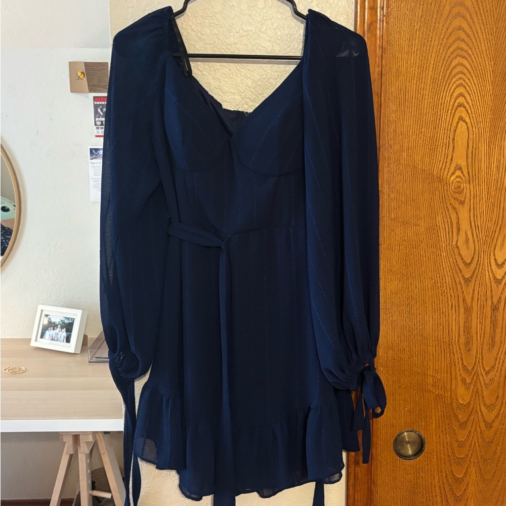 B Darlin Midnight Blue Blouse with Ruffle Hem